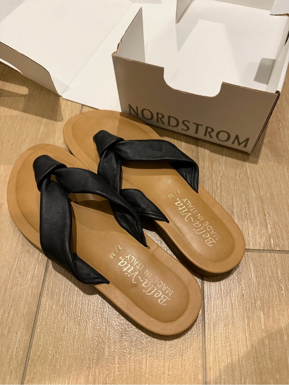 Nordstrom Black Twisted-strap Leather Slide Sandals